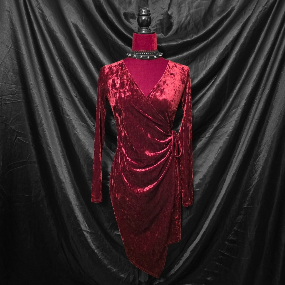 Rich Red Velvet Long Sleeve Dress